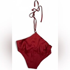 Fashion Nova Red Satin Backless Stretchy Festive Crop Top with Adjustable Straps